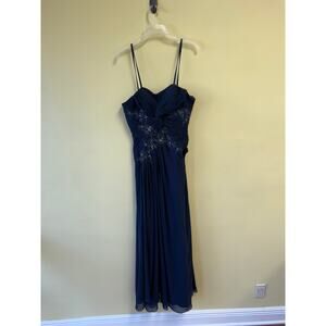 Rina di Montella Navy Blue Beaded Gown - Size 14 - Elegant Formal Dress